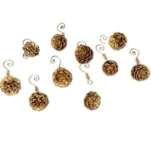 9 Gold Wood Pine Cone Christmas Decoration Hanging Ornaments